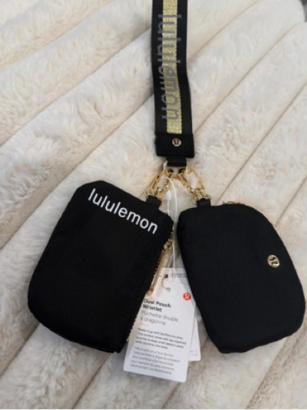 lululemon Black Dual Pouch Wristlet wallet Keychain
